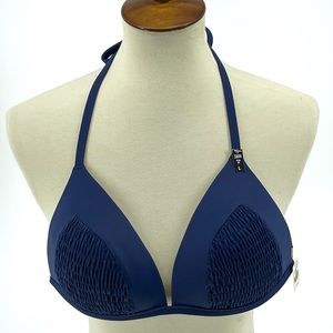 PINK VICTORIA’S SECRET NWT PUSH UP NAVY BLUE TEXTURED BIKINI SWIM TOP LARGE